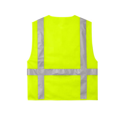 ANSI 107 Class 2 Mesh Six Pocket Zippered Vest Safety Yellow Back