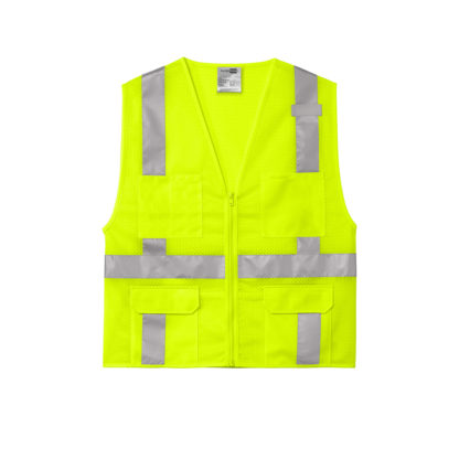 ANSI 107 Class 2 Mesh Six Pocket Zippered Vest Safety Yellow Front