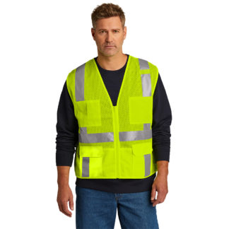 ANSI 107 Class 2 Mesh Six Pocket Zippered Vest Safety Yellow Model