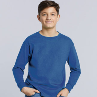 Gildan Youth Ultra Cotton Long Sleeve Tshirt Royal Blue Model