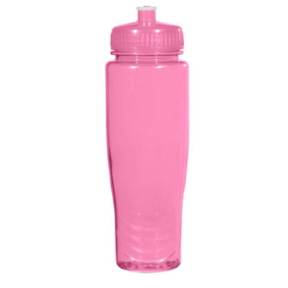 Imprinted Poly Clear Plastic Water Bottle Pink