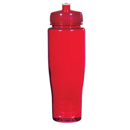 Imprinted Poly Clear Plastic Water Bottle Red