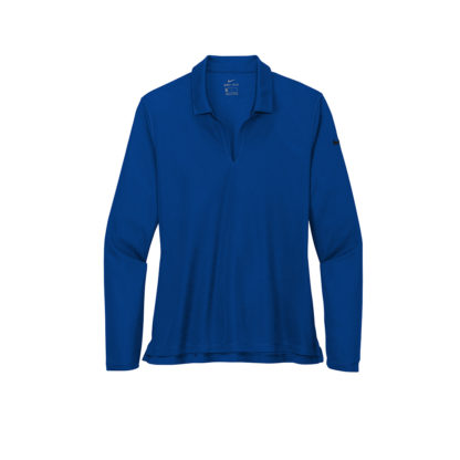 Nike Ladies Dri-FIT Micro Pique 2.0 Long Sleeve Polo Gym Blue Front
