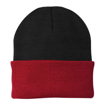 Port and Company Knit Cap Black Athletic Red