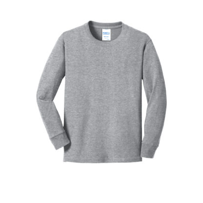 Port and Company Youth Long Sleeve Core Cotton Tee Athletic Heather Grey