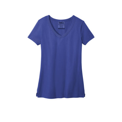 Port and Company Ladies Beach Wash Garment Dyed V Neck Tee Blue Iris
