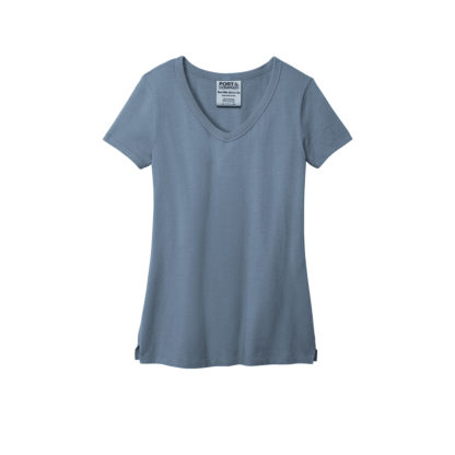 Port and Company Ladies Beach Wash Garment Dyed V Neck Tee Faded Denim