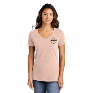 Port and Company Ladies Beach Wash Garment Dyed V Neck Tee Peach Right Pocket Tee