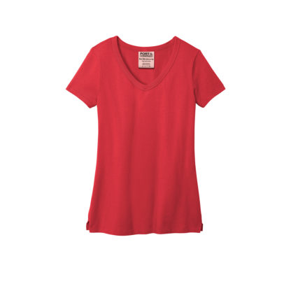Port and Company Ladies Beach Wash Garment Dyed V Neck Tee Poppy