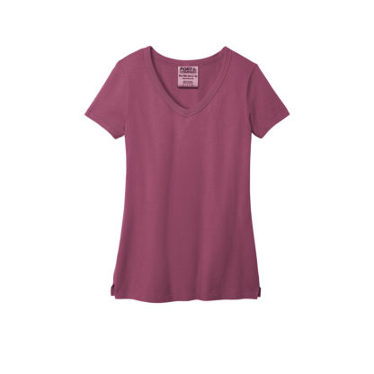 Port and Company Ladies Beach Wash Garment Dyed V Neck Tee Vintage Raspberry