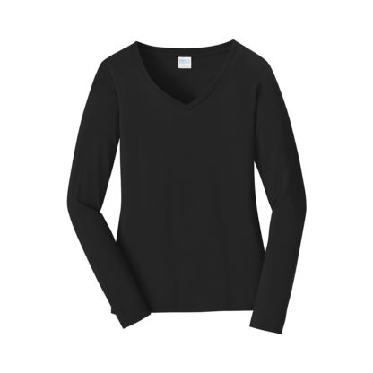 Port and Company Ladies Long Sleeve Fan Favorite VNeck Tee Jet Black