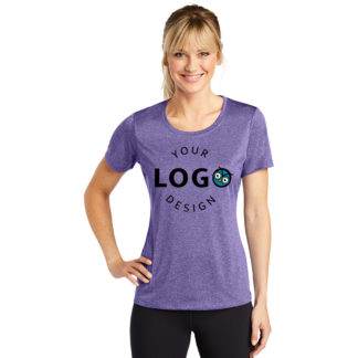 Sport Tek Ladies Heather Contender Scoop Neck Tee Purple Center Logo