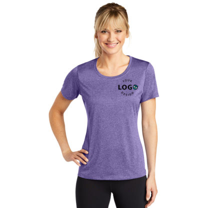Sport Tek Ladies Heather Contender Scoop Neck Tee Purple Left Pocket Logo