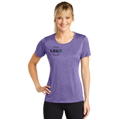 Sport Tek Ladies Heather Contender Scoop Neck Tee Purple Right Pocket Logo