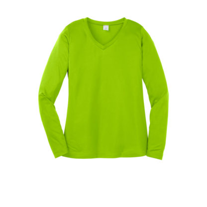 Sport Tek Ladies Long Sleeve Posicharge Competitor V-Neck Tee Lime Shock