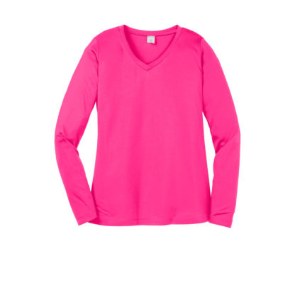 Sport Tek Ladies Long Sleeve Posicharge Competitor V-Neck Tee Neon Pink