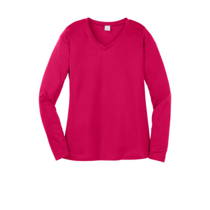 Sport Tek Ladies Long Sleeve Posicharge Competitor V-Neck Tee Pink Raspberry