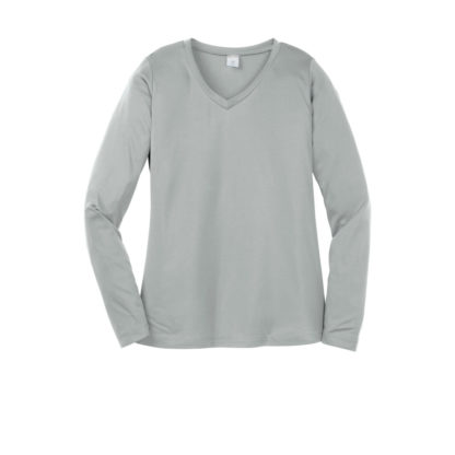 Sport Tek Ladies Long Sleeve Posicharge Competitor V-Neck Tee Silver Front