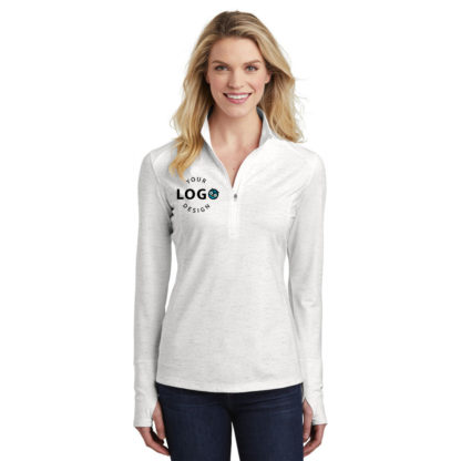Sport Tek Ladies Sport Wick Stretch Reflective Heather Half Zip Pullover White Right Pocket Pullover