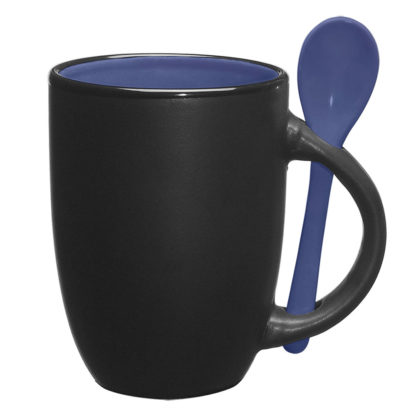 12 Oz Spooner Mug Matte Black with Blue Interior