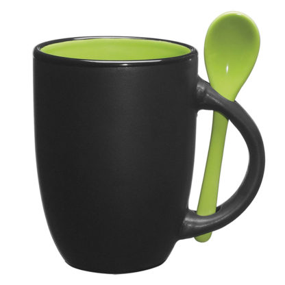 12 Oz Spooner Mug Matte Black with Green Interior