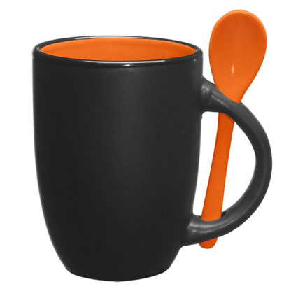 12 Oz Spooner Mug Matte Black with Orange Interior