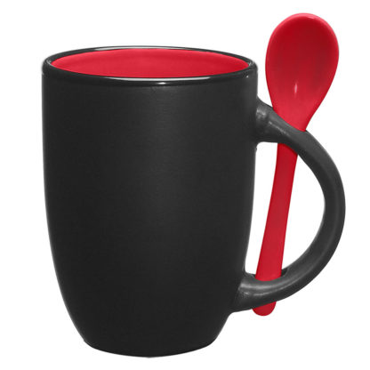 12 Oz Spooner Mug Matte Black with Red Interior