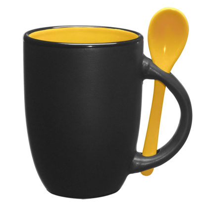 12 Oz Spooner Mug Matte Black with Yellow Interior