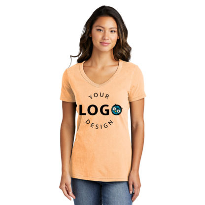 Port and Company Ladies Beach Wash Garment Dyed V-Neck Tee Peach Center Logo