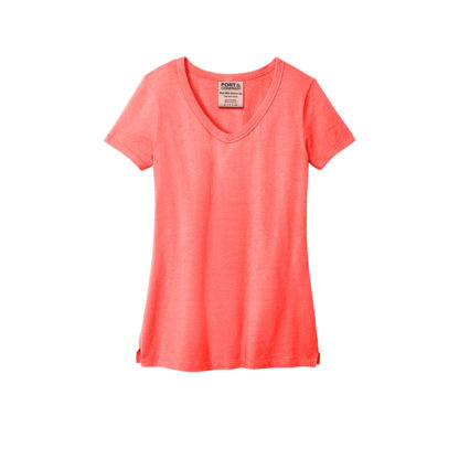 Port and Company Ladies Beach Wash Garment Dyed V-Neck Tee Poppy