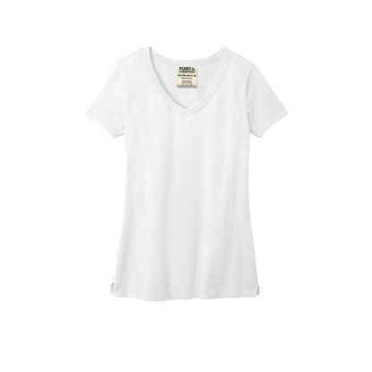 Port and Company Ladies Beach Wash Garment Dyed V-Neck Tee White