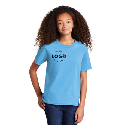 Port and Company Youth Core Cotton DTG Tee Aquatic Blue Right Pocket Logo