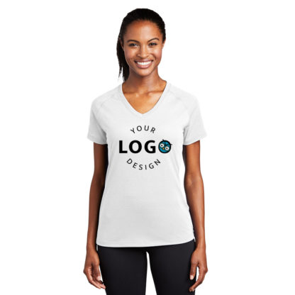Sport-Tek Ladies Ultimate Performance V-Neck White Center Logo