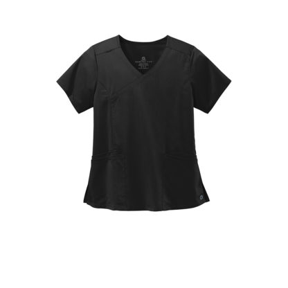WonderWink Women's Premier Flex Mock Wrap Top Black Front