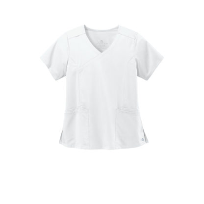WonderWink Womens Premier Flex Mock Wrap Top White